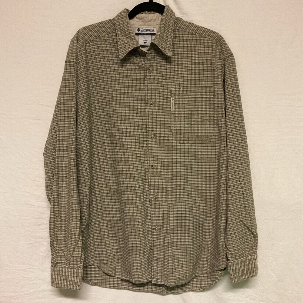 Columbia Shirt Mens Large Green Gray Plaid Button Up Long Sleeve Outdoors‎